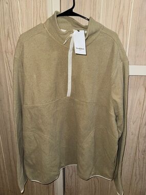 Goodfellow & Co Olive Half-Zip Fleece Pullover with Cream Trim